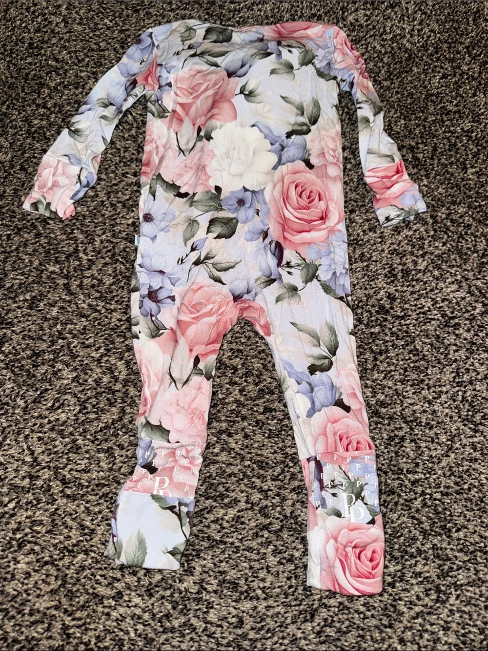 Posh Peanut Pink & Blue Floral Footed One-Piece